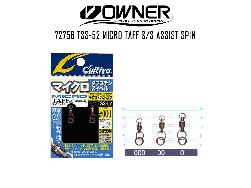 Owner 72756 TSS-52 Micro Taff S/S Swivel Assist Spin (Size: 0, Strength(lb/kg): 65/30, Pack: 2pcs)