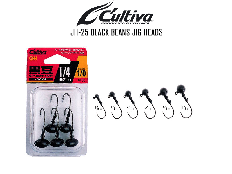 Owner JH-25 Black Beans Jig Head (Hook Size: 1, Jig Weight: 1/8oz, Pack: 5pcs)