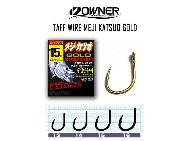 Owner 16540 Taff Wire Meji Katsuo Gold (Size:13, Pack: 6pcs)
