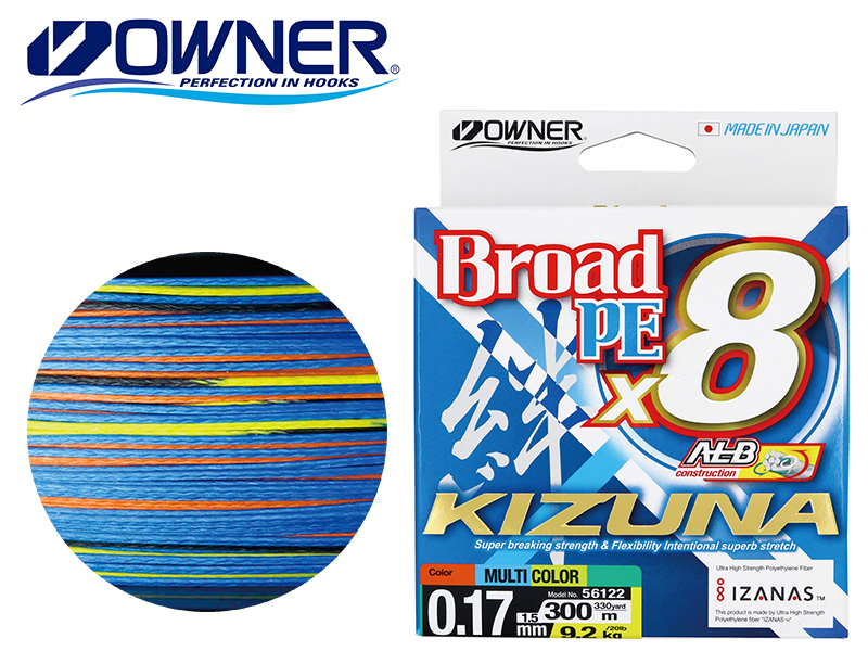 Owner Broad PE X8 Kizuna 1500mt ( P.E: 1.0/0.13mm, Strength: 6.7kg/15lb, Color: Multi-Color)