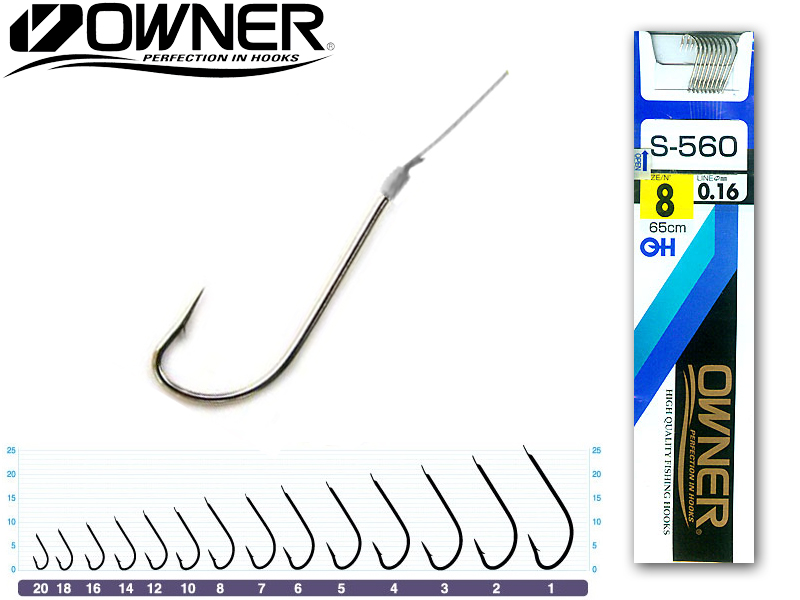 Owner S-560 Pre-Tied Hooks (Size: 10, Line Diameter: 0.14mm, Line Length: 65cm, Qty: 9)