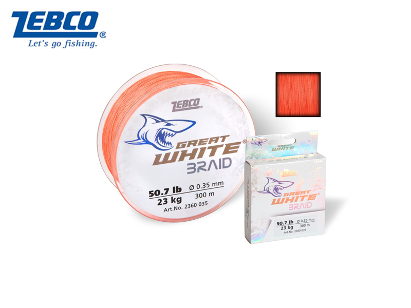 Zebco Great White™ Braid( (Ø:0.38mm, B.S:26kg/58lb, Length:300mt, Color: Orange)