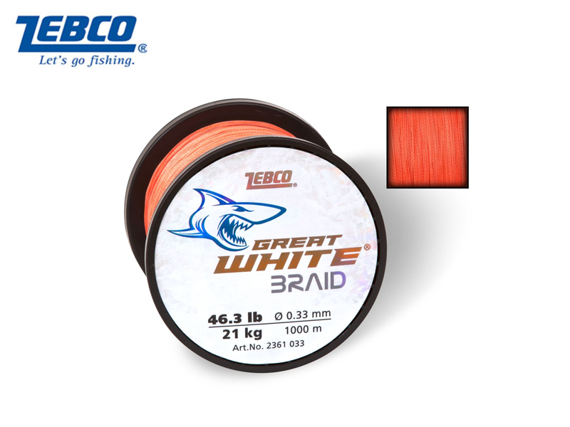Zebco Great White™ Braid( (Ø:0.30mm, B.S:18kg/40lb, Length:1000mt, Color: Orange)